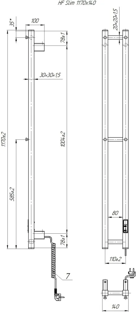 Электрический полотенцесушитель Hygge Family Slim 1170х140х80мм, черный матовый (3.164.045618.BM) Фото - 3